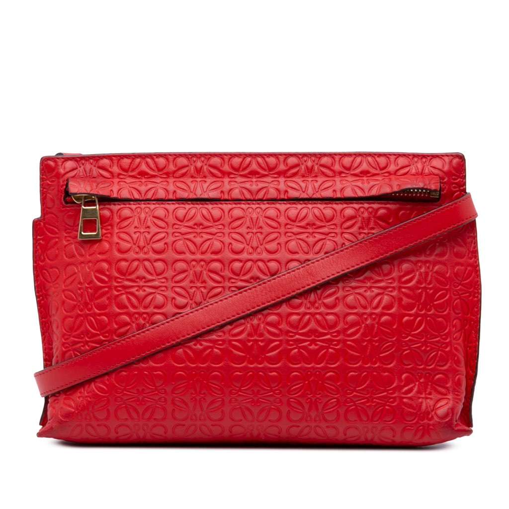 Loewe Mini Anagram Embossed Leather Repeat T Crossbody Red Leather Good condition - Front View