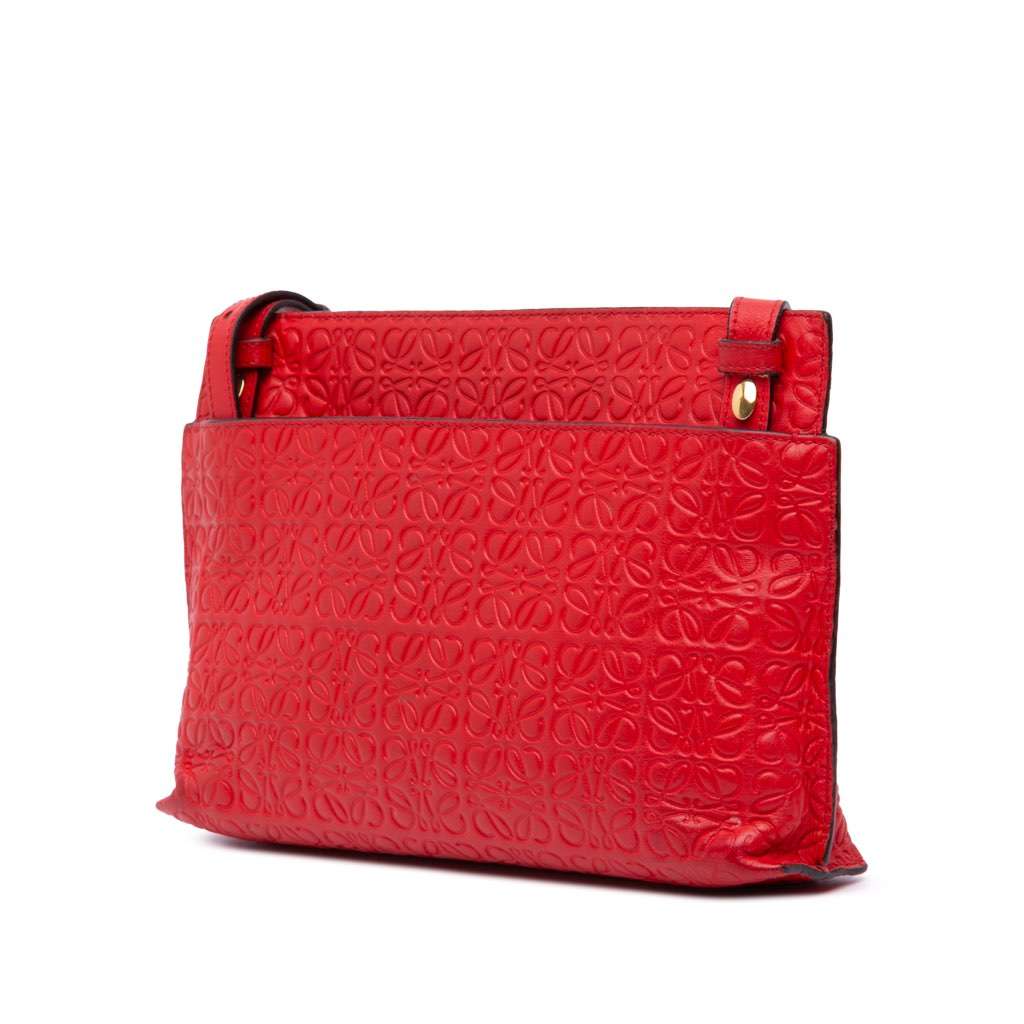 Loewe Mini Anagram Embossed Leather Repeat T Crossbody Red Leather Good condition - Back View