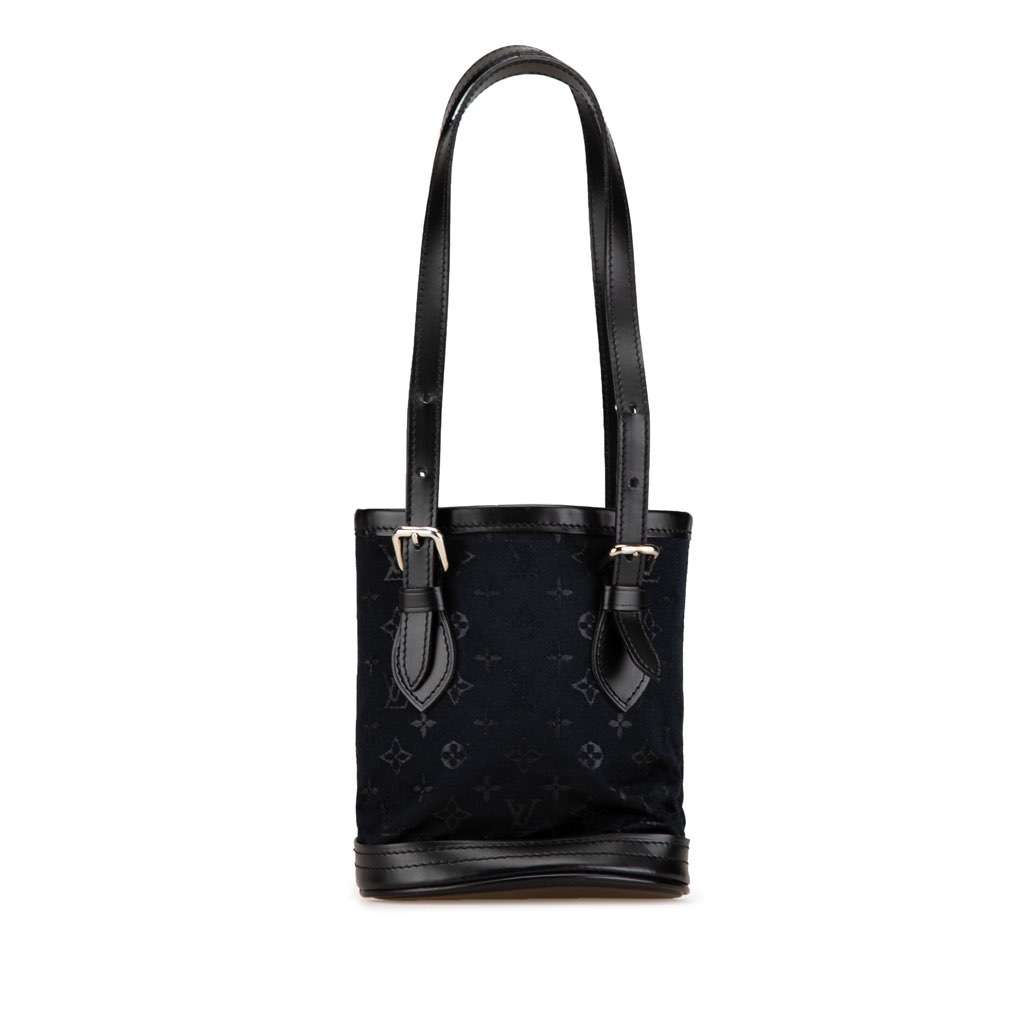 Louis Vuitton Monogram Mini Satin Bucket Black Satin Very good - Front View