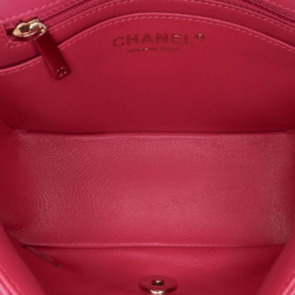 Chanel Mini Square Classic Chevron Lambskin Single Flap Pink Leather Very good - Model View