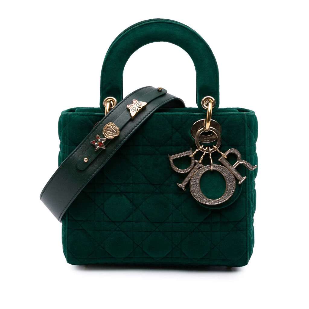 Dior Small Velvet Cannage My ABCDior Lady Dior Green Velvet Good condition - Front View