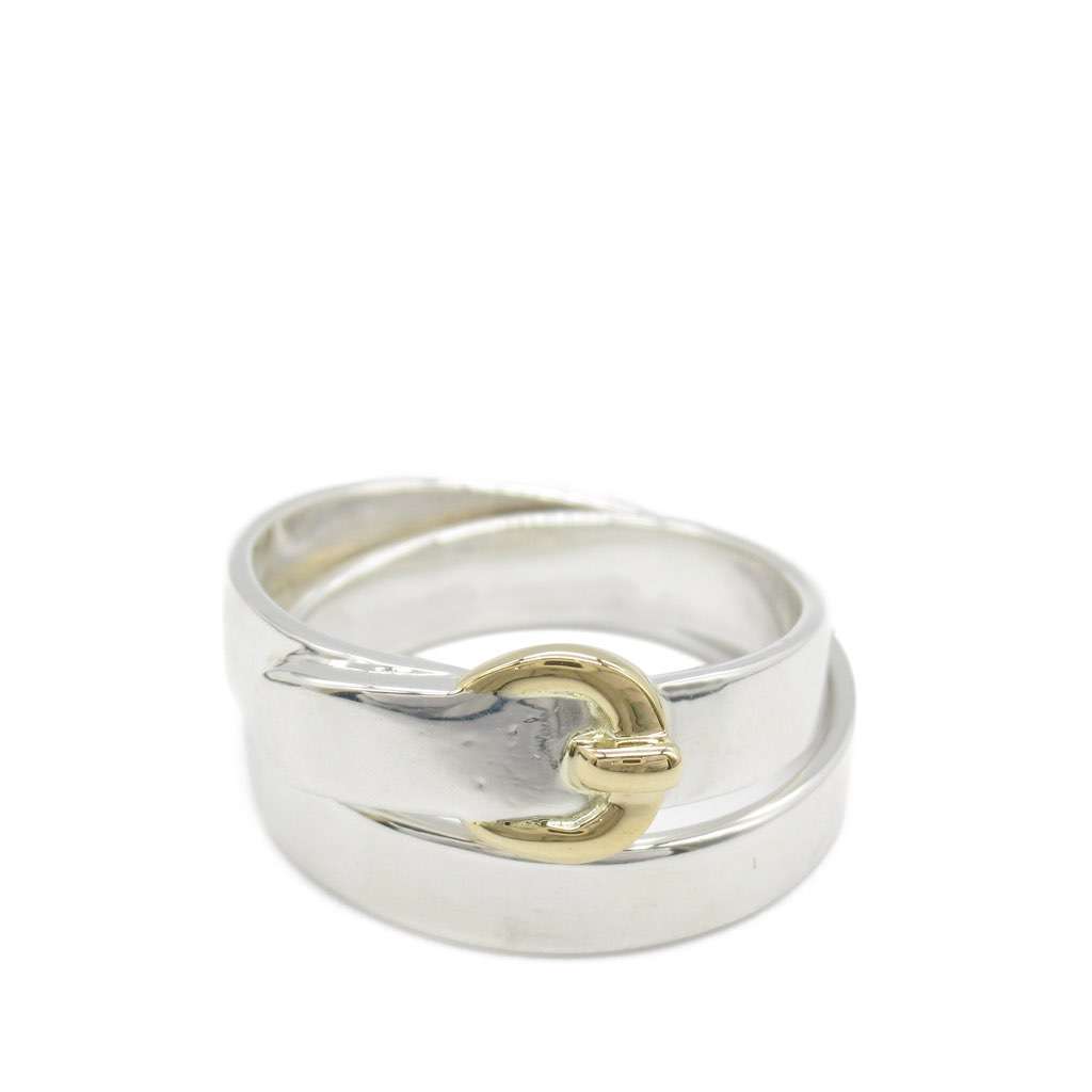 Hermès Sterling Silver and 18K Yellow Gold Double Tour Buckle Ring Silver Silver Good condition - Front View