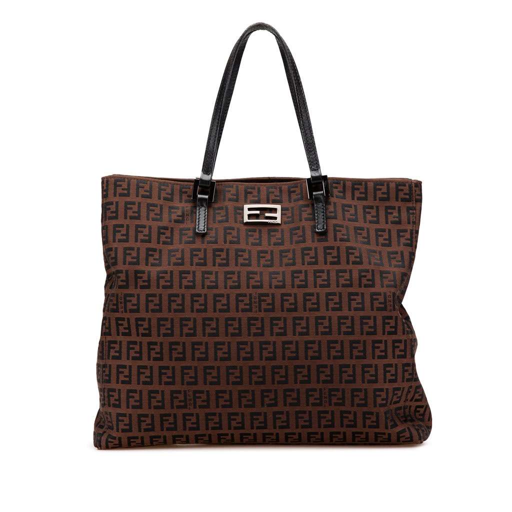 Fendi Zucchino Canvas Tote Brown Canvas Good - Front View