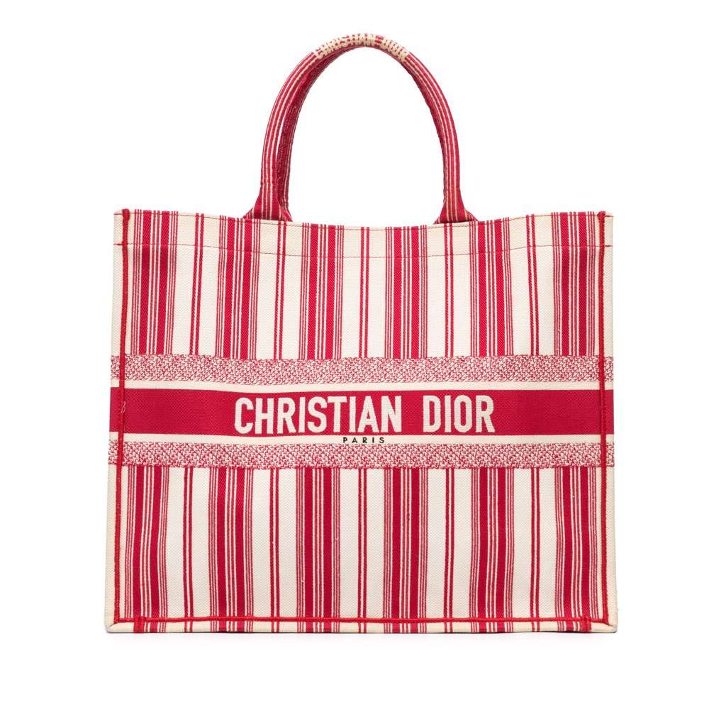 Dior Large Striped Book Tote Red Canvas Very good - Front View