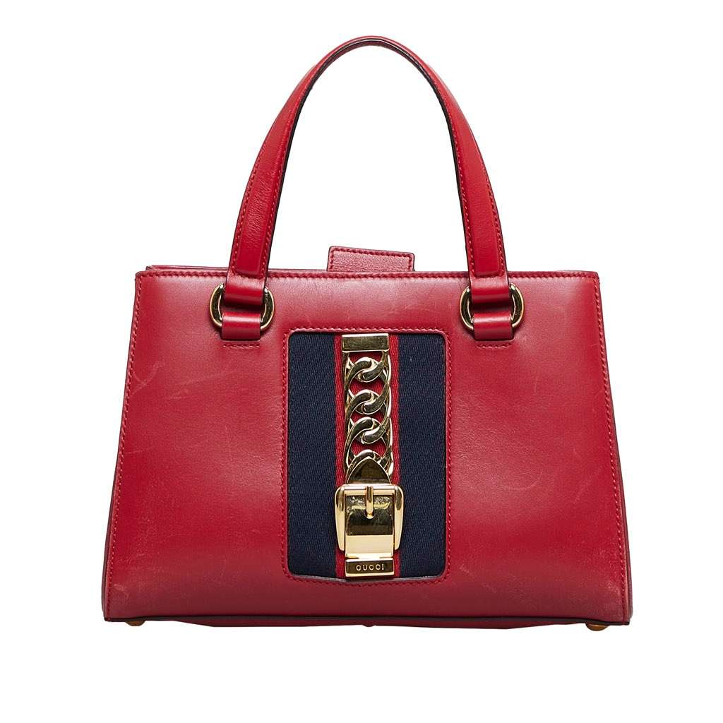 Gucci Sylvie Web Top Handle Satchel Red Leather Good - Front View