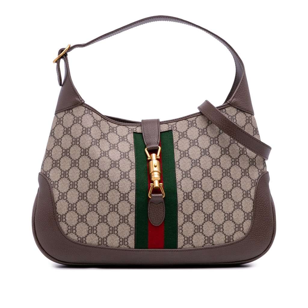 Gucci Balenciaga The Hacker Project Medium GG Supreme Web Jackie 1961 Crossbody Brown Canvas Good - Front View