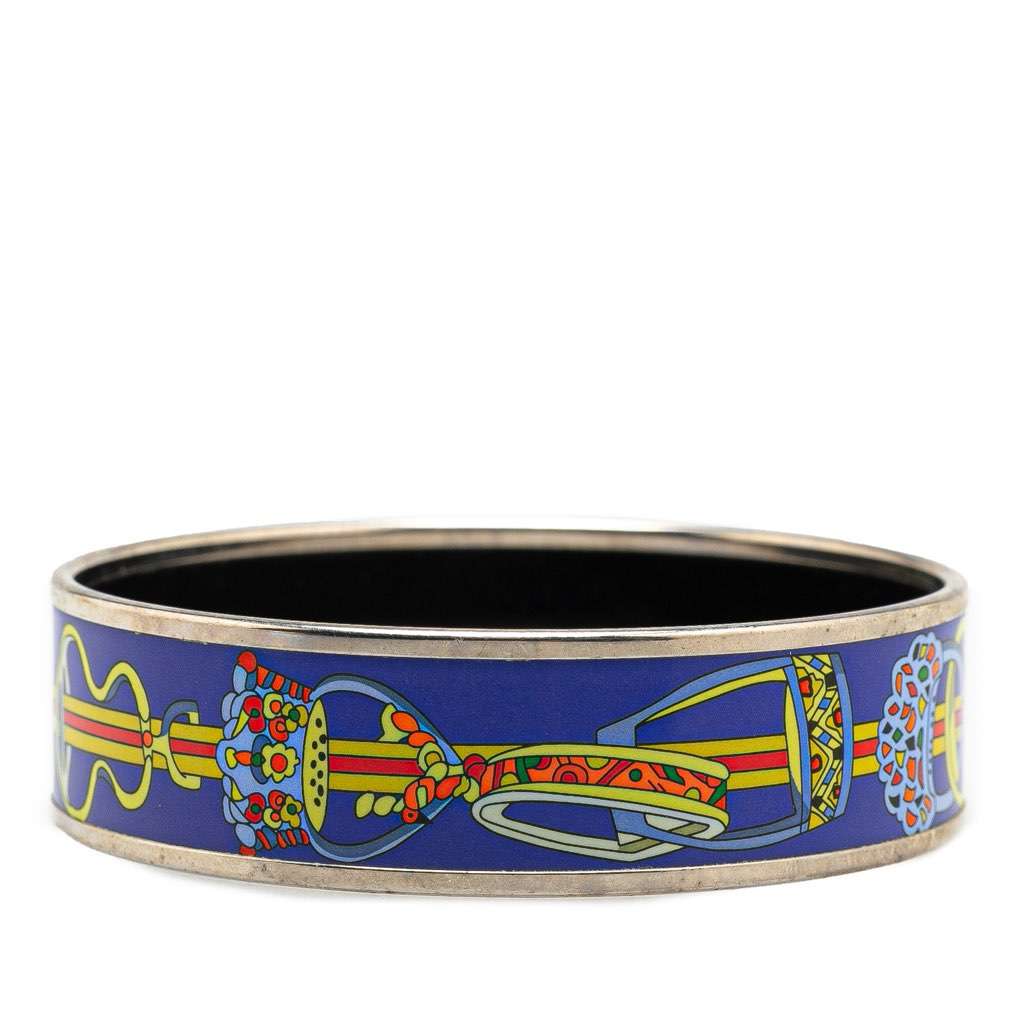 Hermès Wide Cloissone Enamel Bangle 65 Blue Good condition - Back View