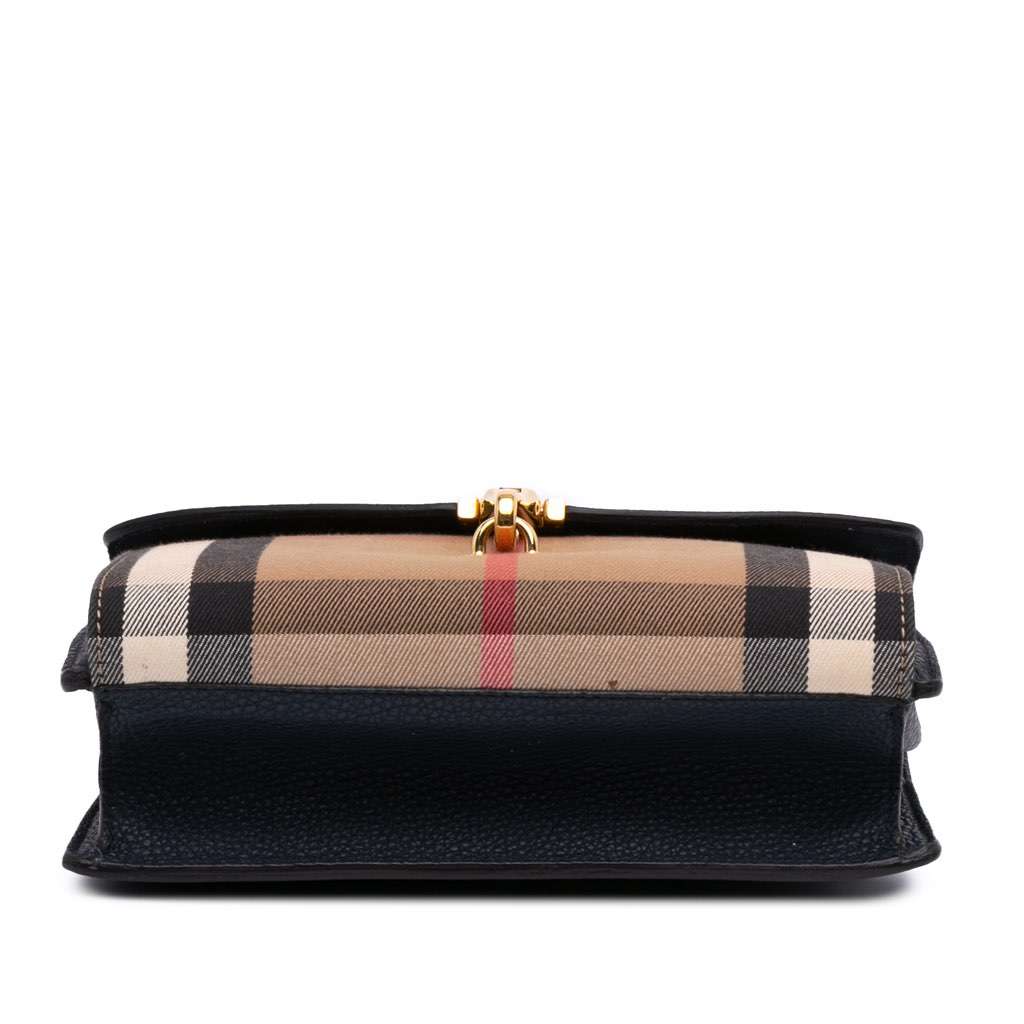 Burberry Small Leather and House Check Canvas Derby Macken Crossbody Blue Canvas Good - Inside View