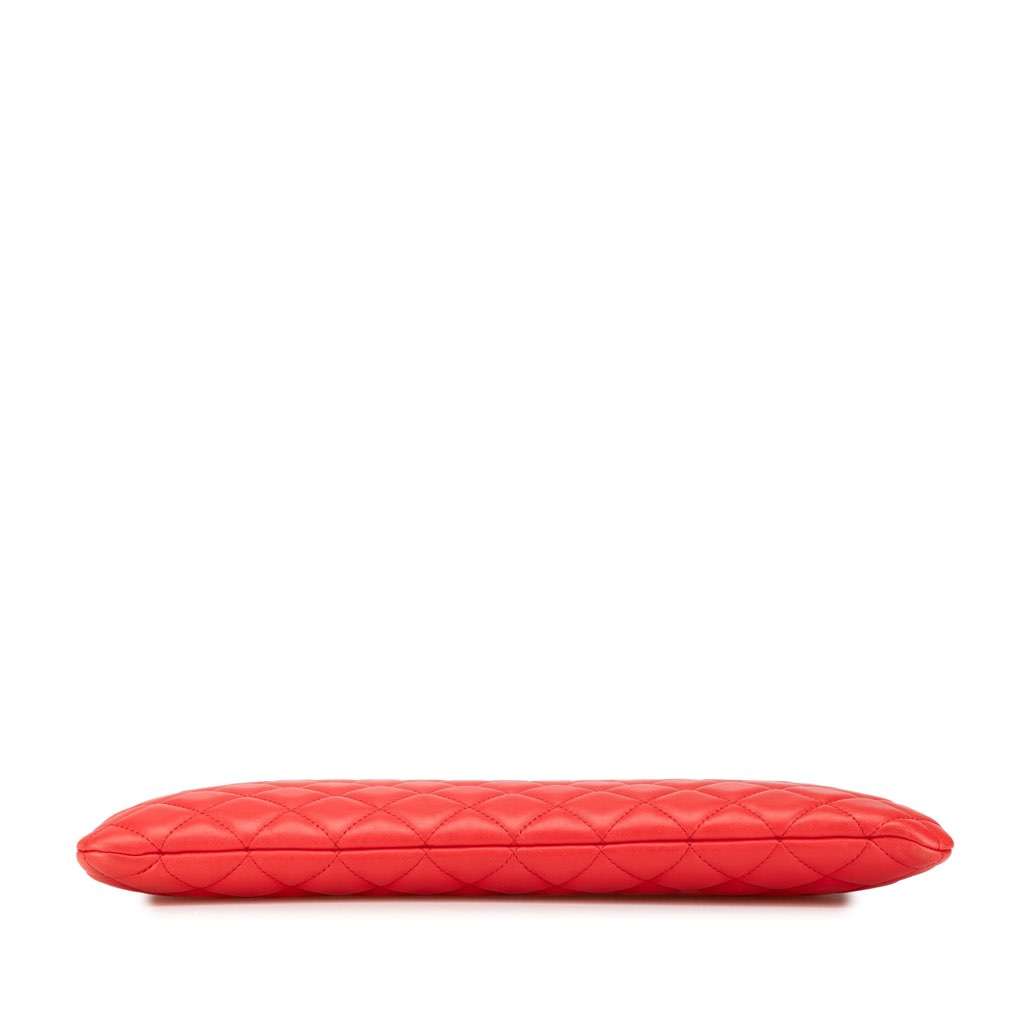 Chanel Large Quilted Lambskin O Case Clutch Red Leather Good - Inside View