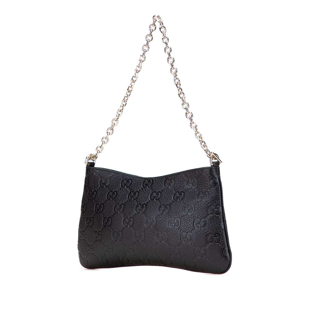 Gucci Medium GG Emblem Embossed Leather Shoulder Bag Black Leather Good - Back View