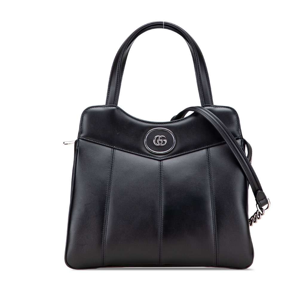 Gucci Small Leather Petite GG Tote Black Leather Good - Front View