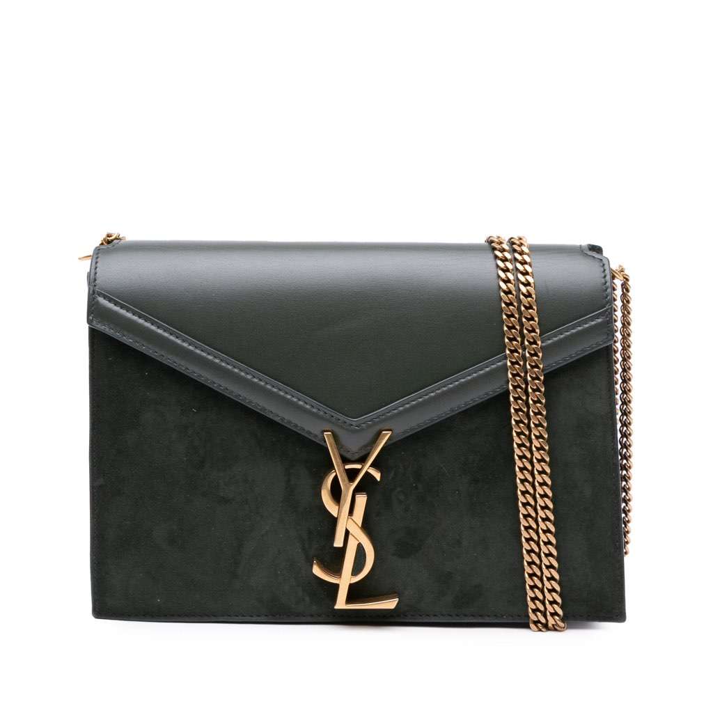 Saint Laurent Suede and Calfskin Monogram Cassandra Clasp Bag Green Leather Good - Front View