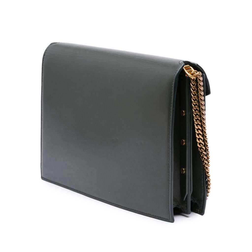 Saint Laurent Suede and Calfskin Monogram Cassandra Clasp Bag Green Leather Good - Back View