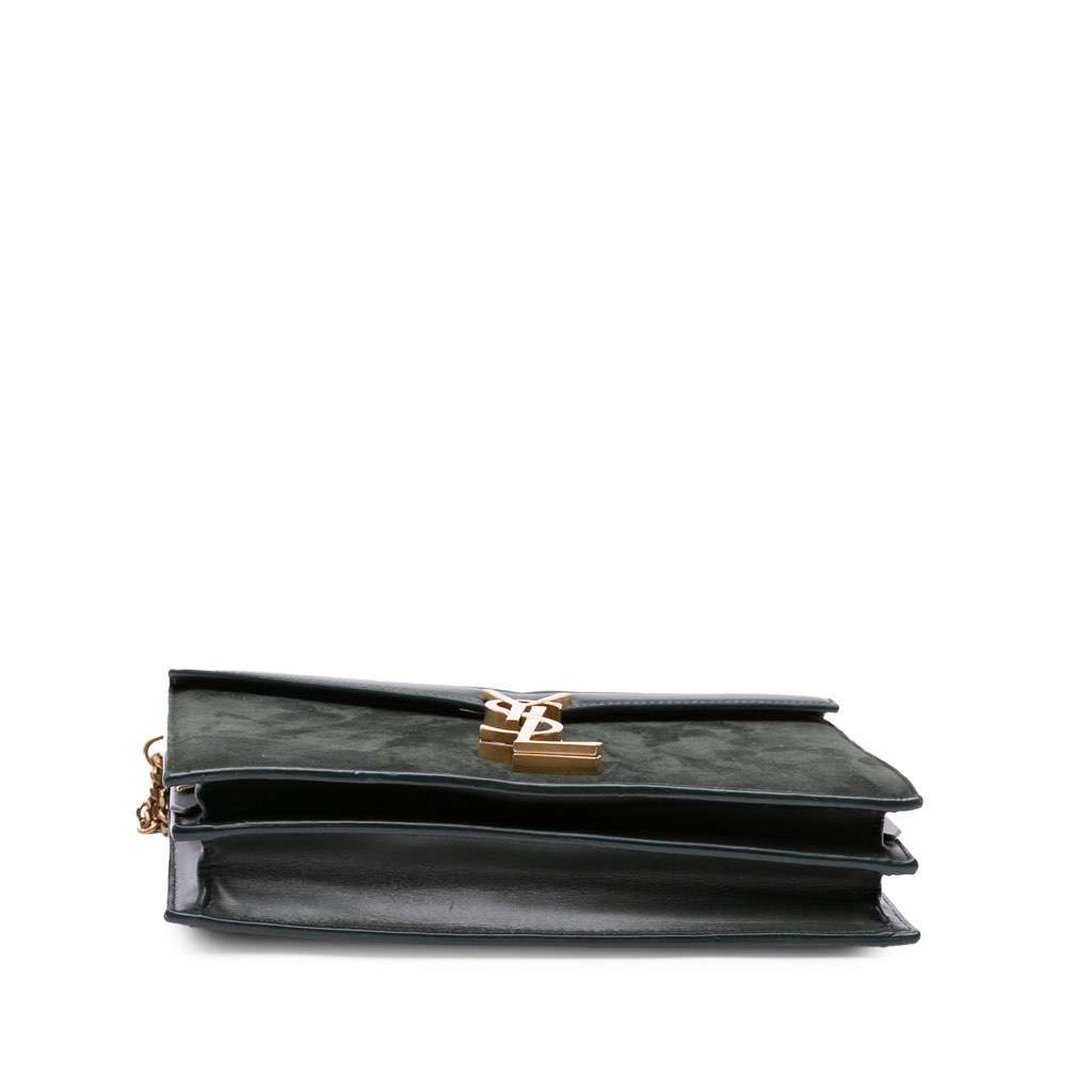Saint Laurent Suede and Calfskin Monogram Cassandra Clasp Bag Green Leather Good - Inside View