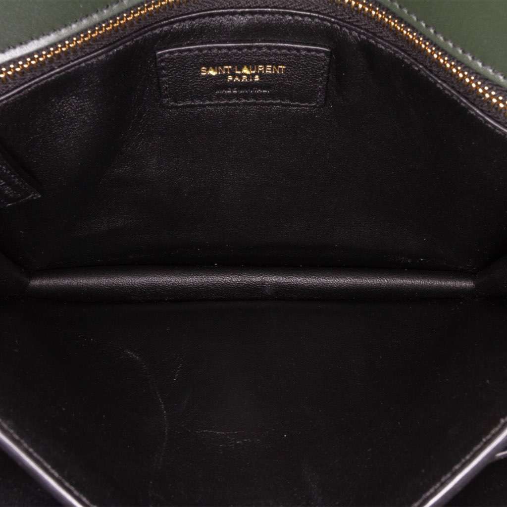 Saint Laurent Suede and Calfskin Monogram Cassandra Clasp Bag Green Leather Good - Box View