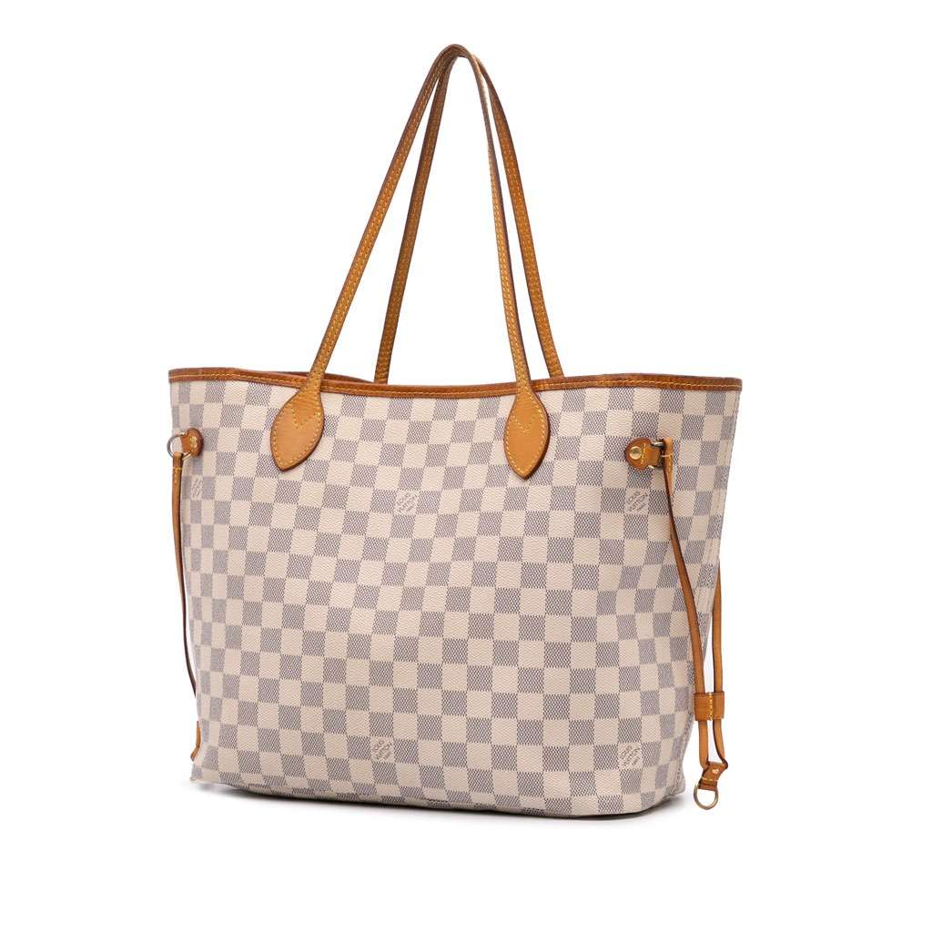 Louis Vuitton Damier Azur Neverfull MM White Canvas Good - Back View