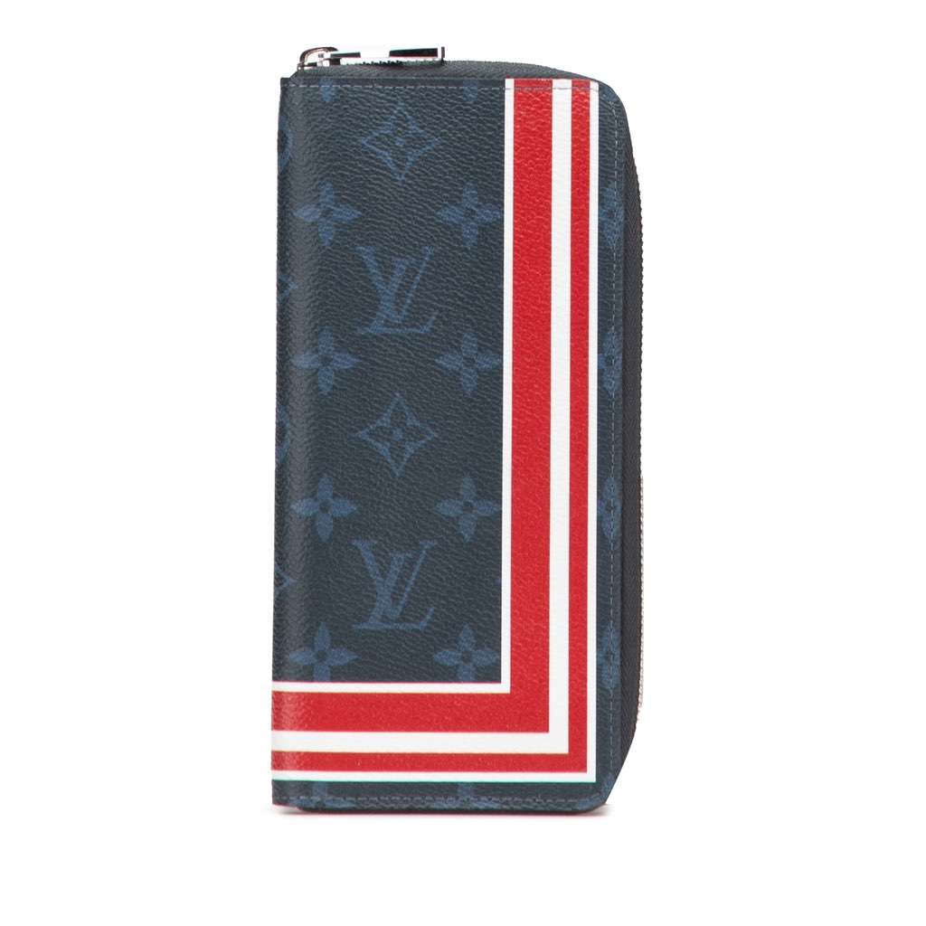 Louis Vuitton Monogram Cobalt Striped Vertical Zippy Wallet Blue Canvas Good - Front View