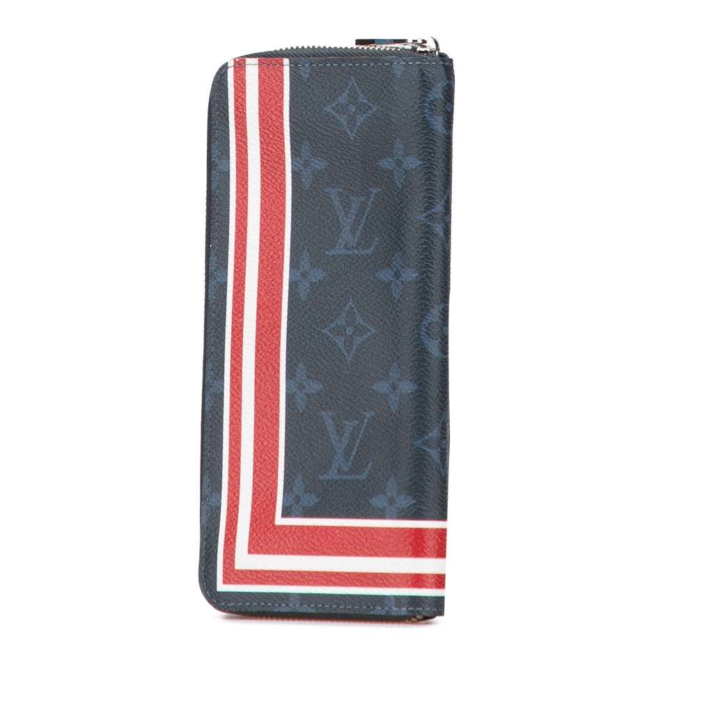 Louis Vuitton Monogram Cobalt Striped Vertical Zippy Wallet Blue Canvas Good - Back View
