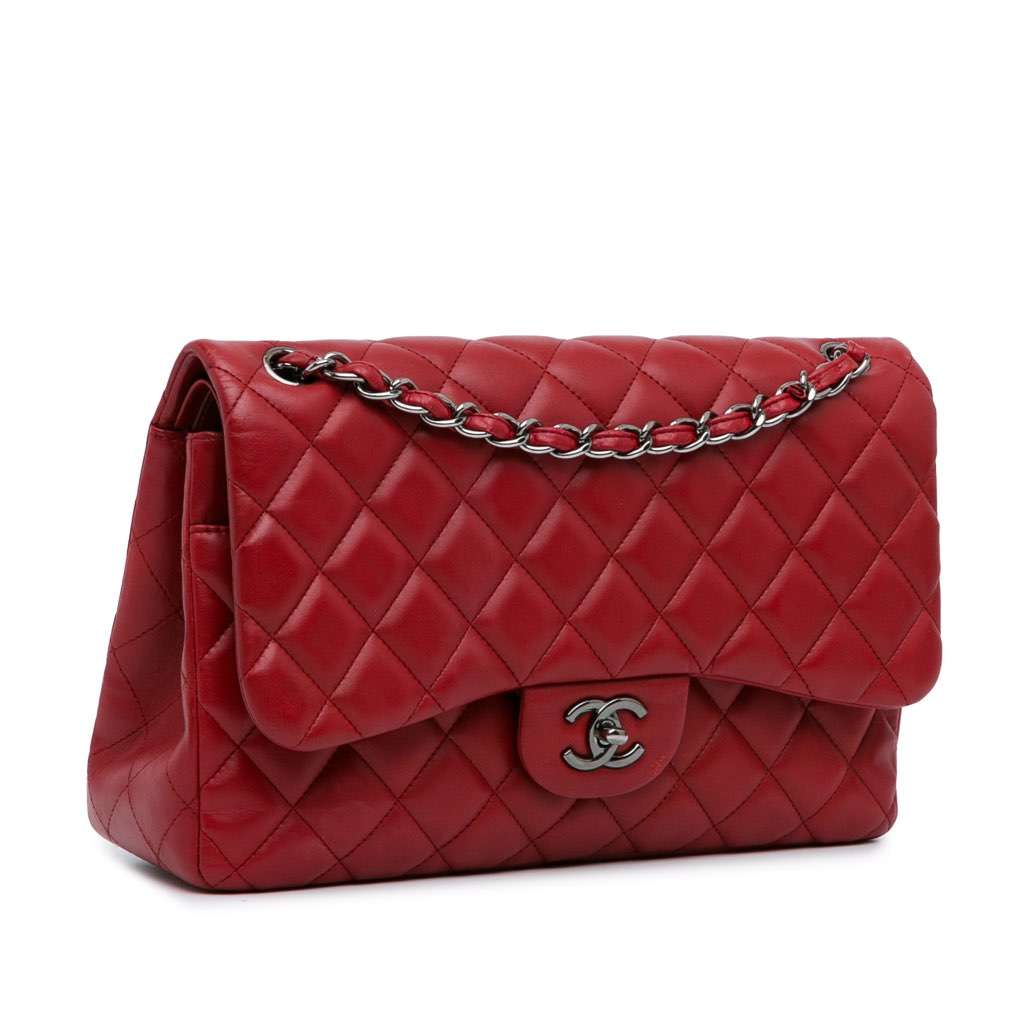 Chanel Jumbo Classic Lambskin Double Flap Red Leather Good condition - Back View