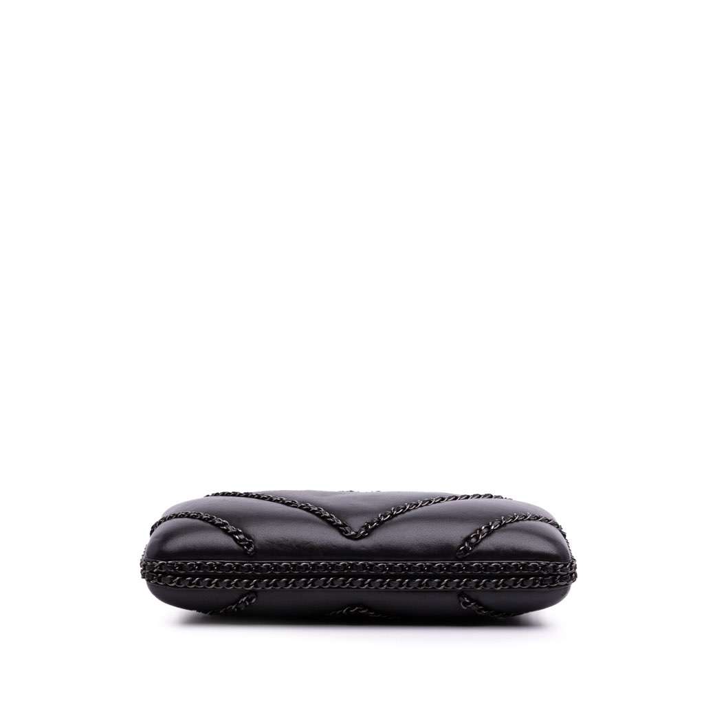 Chanel Chevron Lambskin Chain Around Clutch on Chain Black Leather Good - Inside View