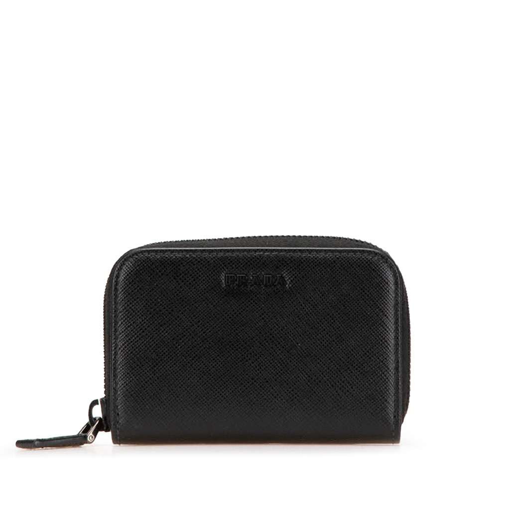 Prada Saffiano Zip Coin Pouch Black Leather Good condition - Front View
