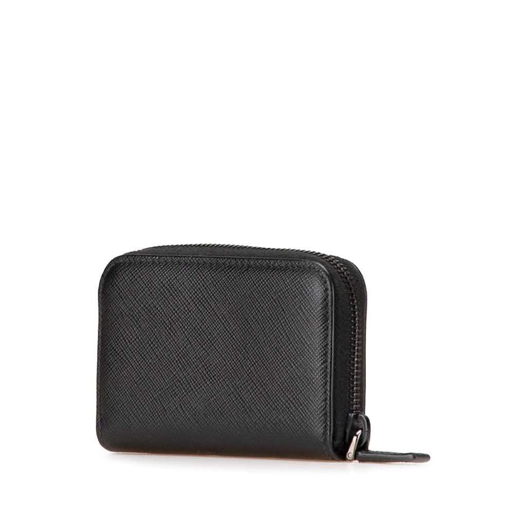Prada Saffiano Zip Coin Pouch Black Leather Good condition - Back View
