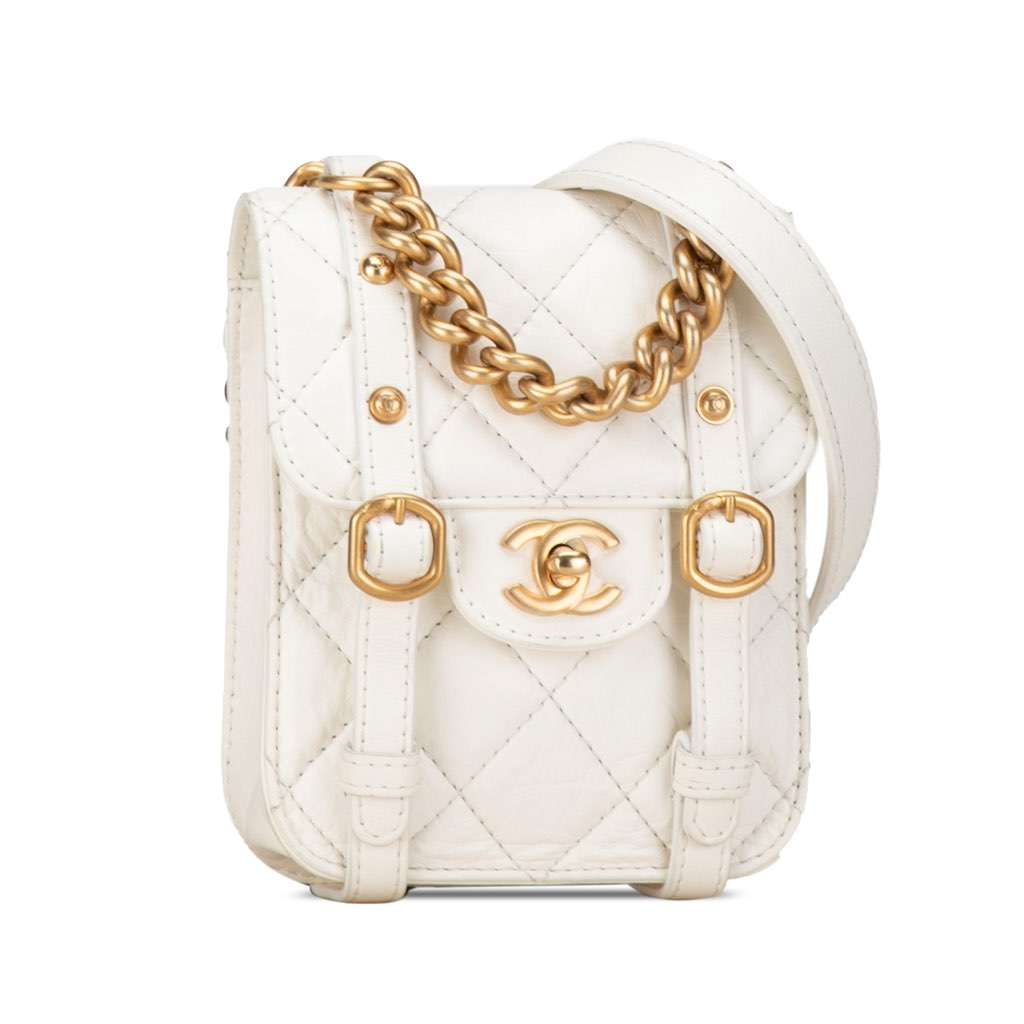 Chanel Mini Aged Calfskin City School Flap White Leather Very good - Back View