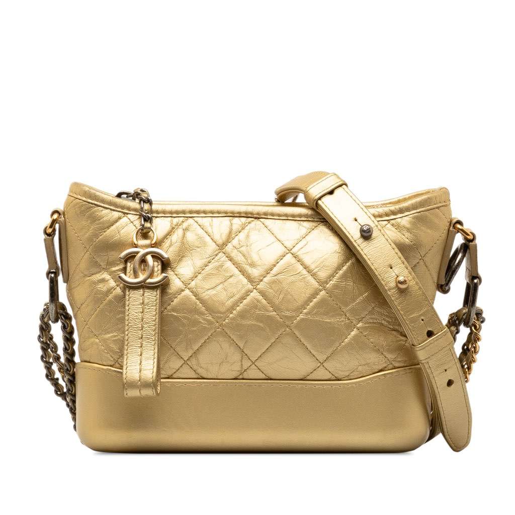 Chanel Small Metallic Lambskin Gabrielle Crossbody Gold Leather Good - Front View