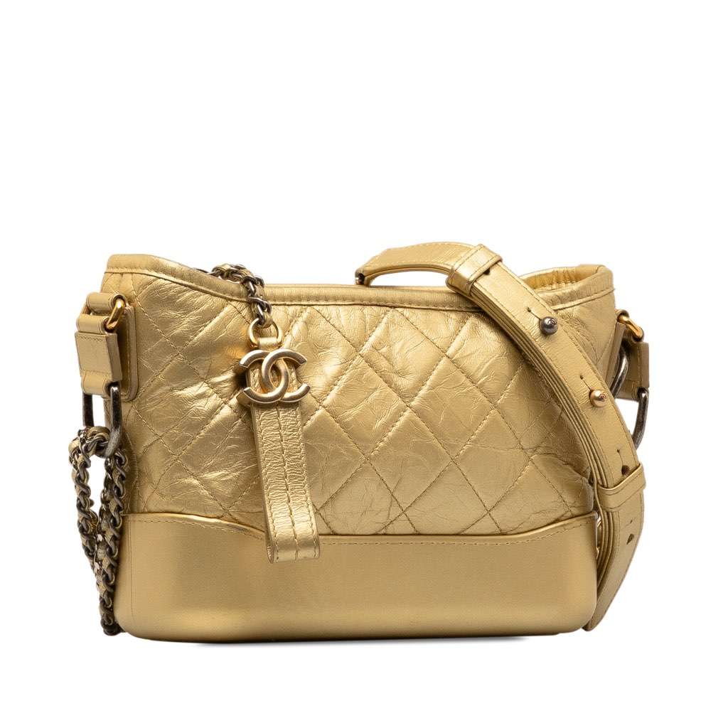 Chanel Small Metallic Lambskin Gabrielle Crossbody Gold Leather Good - Back View