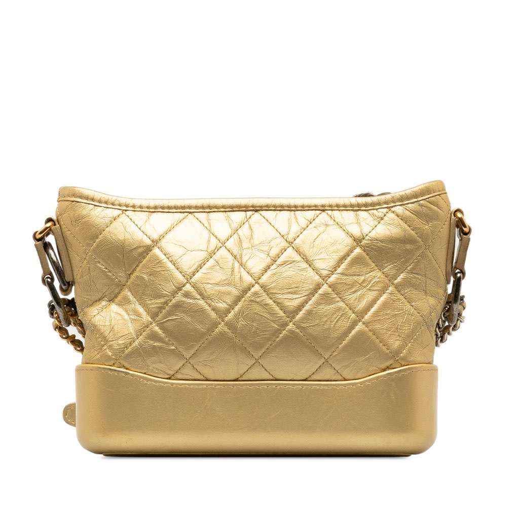 Chanel Small Metallic Lambskin Gabrielle Crossbody Gold Leather Good - Inside View