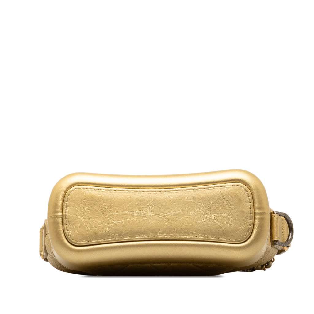 Chanel Small Metallic Lambskin Gabrielle Crossbody Gold Leather Good - Model View