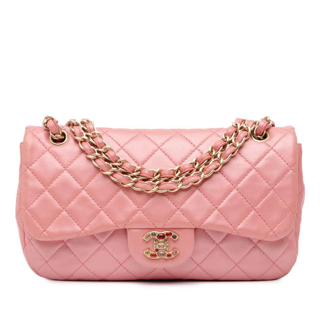 Chanel Medium Quilted Lambskin Precious Jewel Single Flap Pink Leather Good condition - Front View