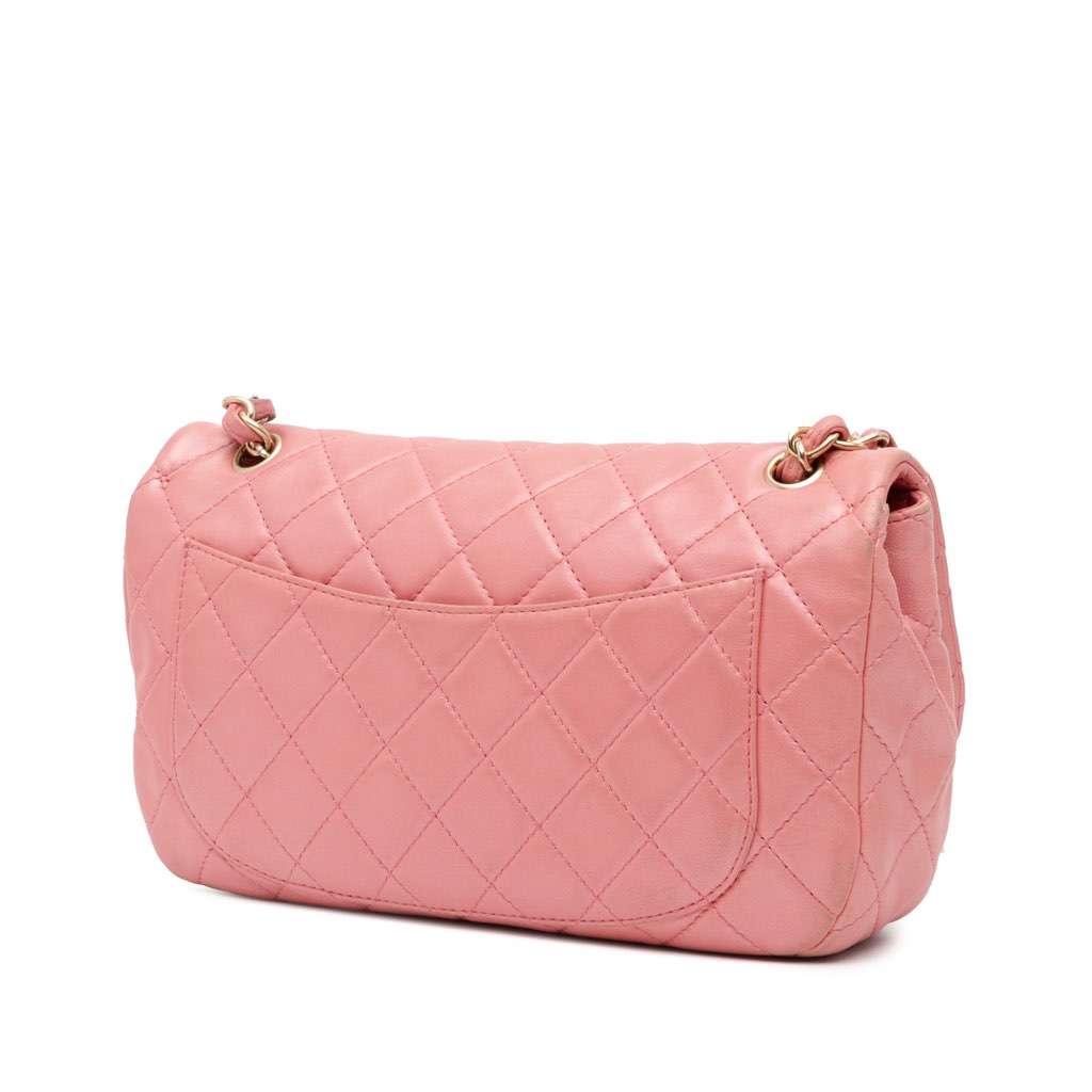 Chanel Medium Quilted Lambskin Precious Jewel Single Flap Pink Leather Good condition - Back View