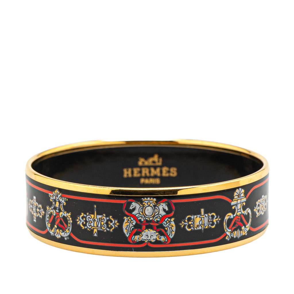 Hermès Wide Horse Enamel Bangle 65 Black Good condition - Front View