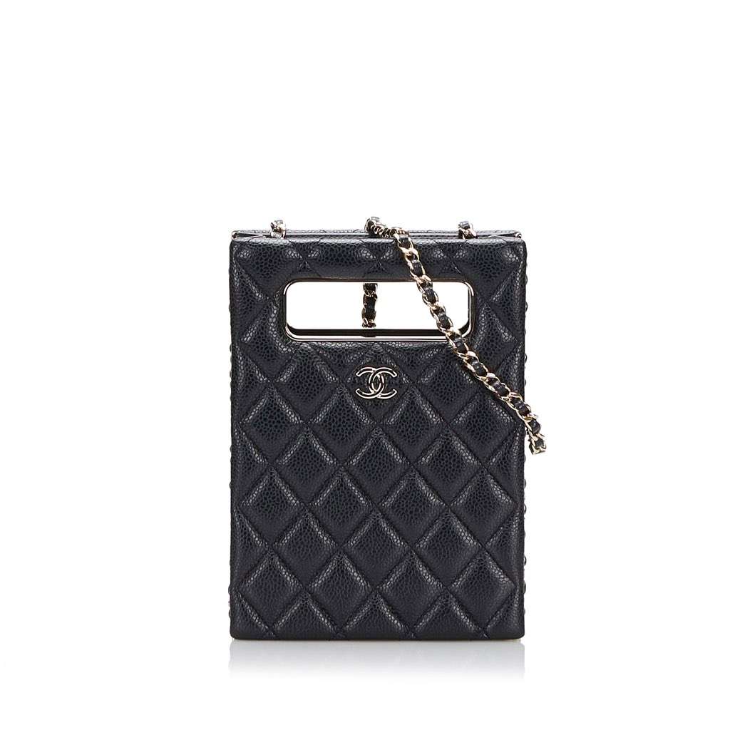 Chanel Mini Caviar Chain Around Cut Out Evening Bag Black Leather Very good - Front View