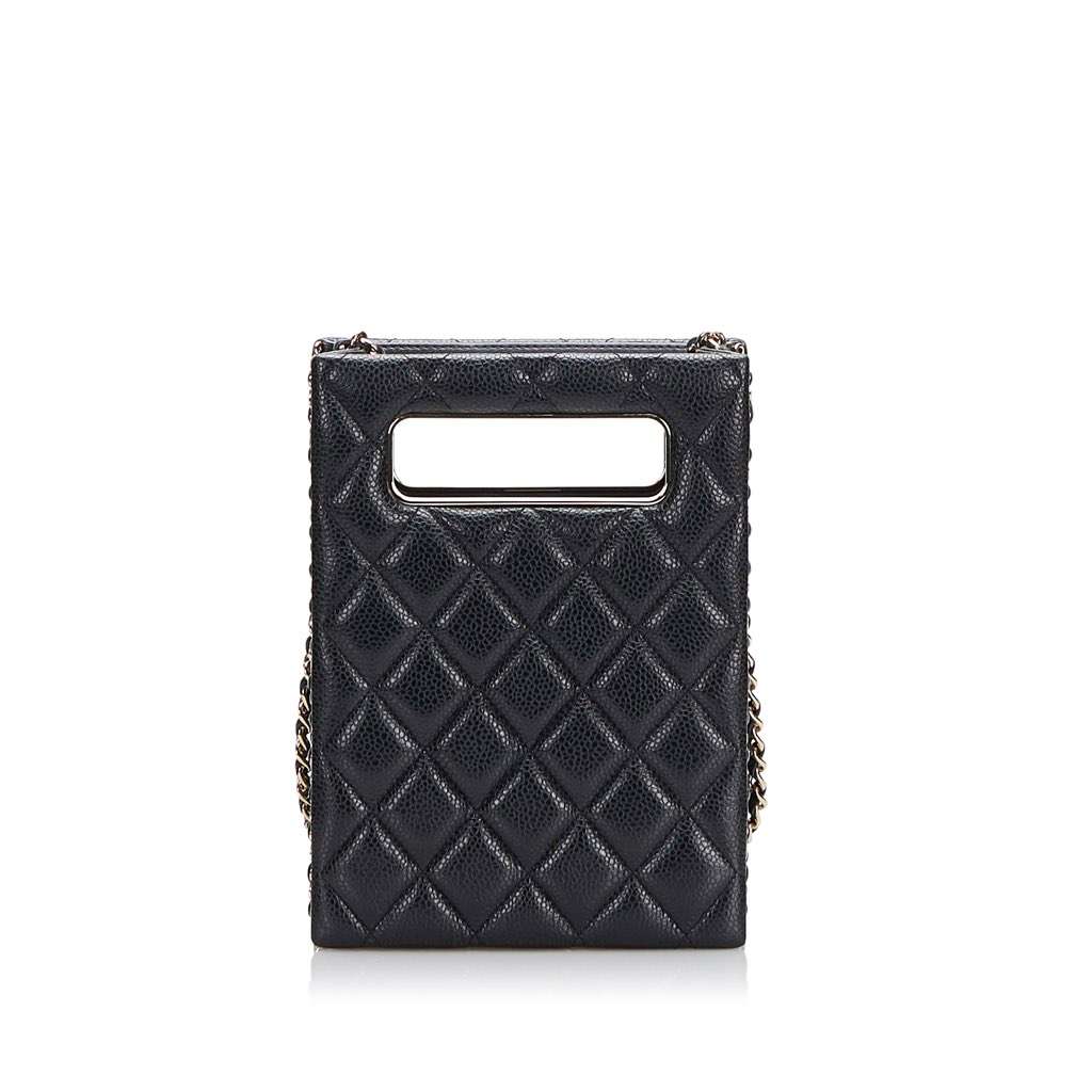 Chanel Mini Caviar Chain Around Cut Out Evening Bag Black Leather Very good - Inside View