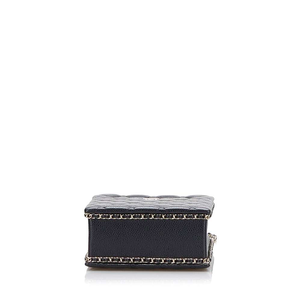 Chanel Mini Caviar Chain Around Cut Out Evening Bag Black Leather Very good - Model View