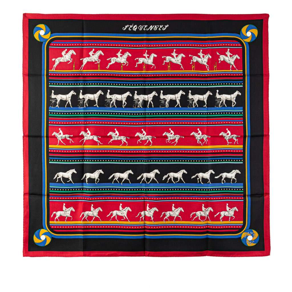 Hermès Sequences Silk Scarf Red Silk Good condition - Front View