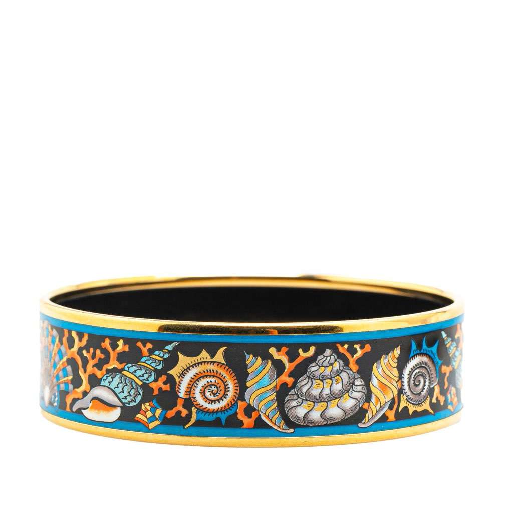 Hermès Wide Seashells Enamel Bangle 65 Black Good condition - Back View