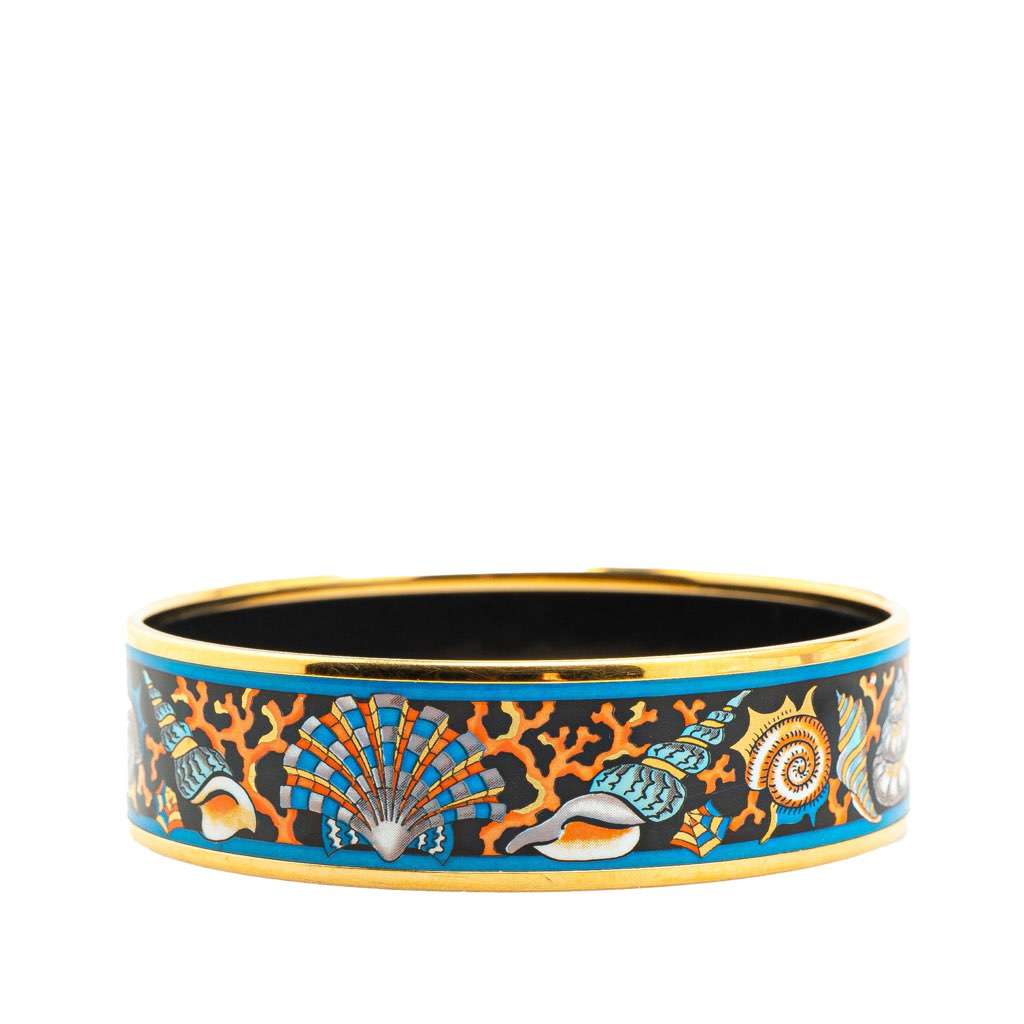 Hermès Wide Seashells Enamel Bangle 65 Black Good condition - Inside View