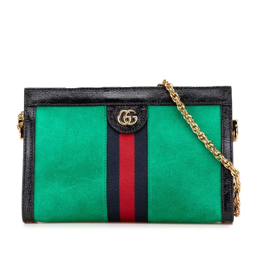 Gucci Small Suede Ophidia Chain Crossbody Green Leather Very good - Front View