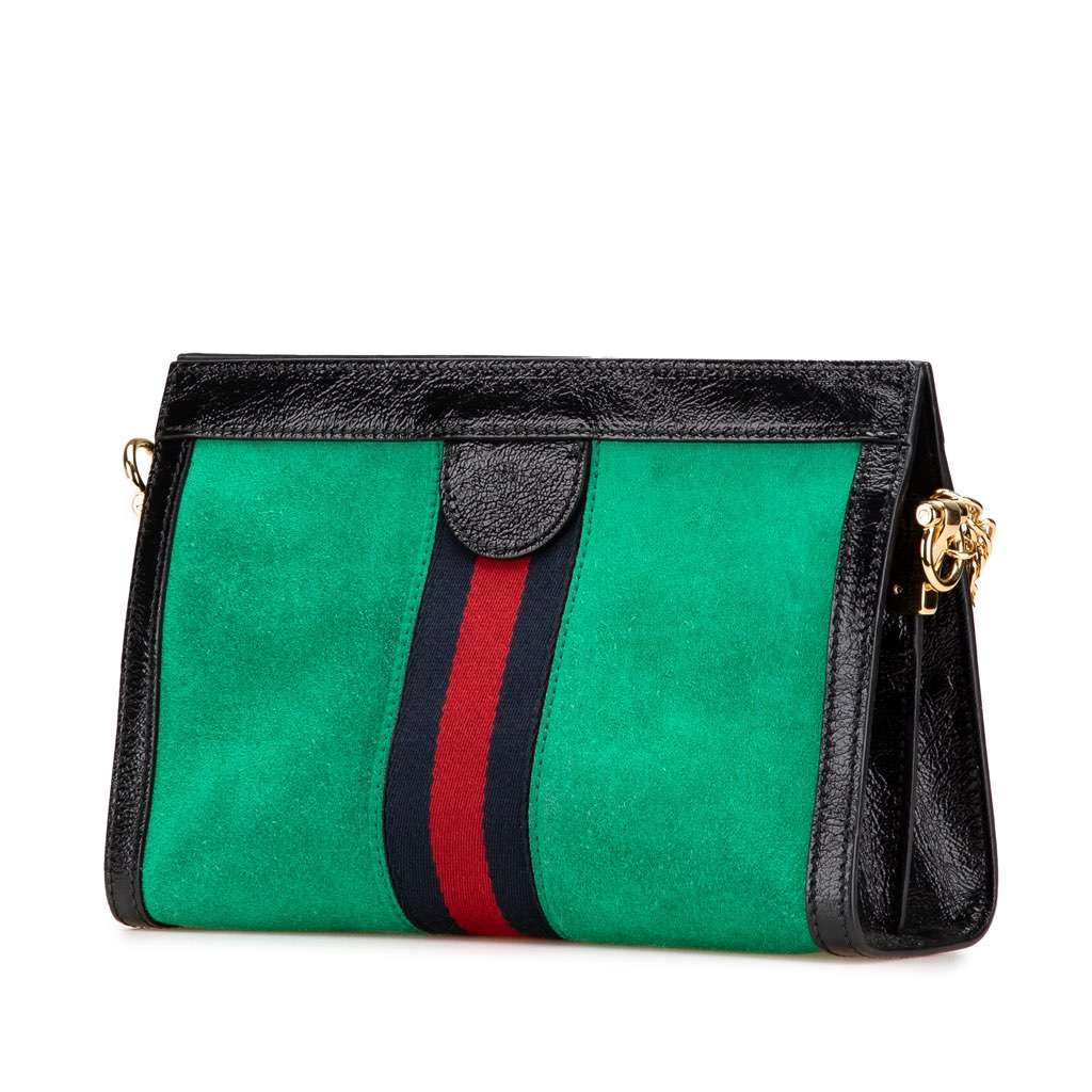 Gucci Small Suede Ophidia Chain Crossbody Green Leather Very good - Back View