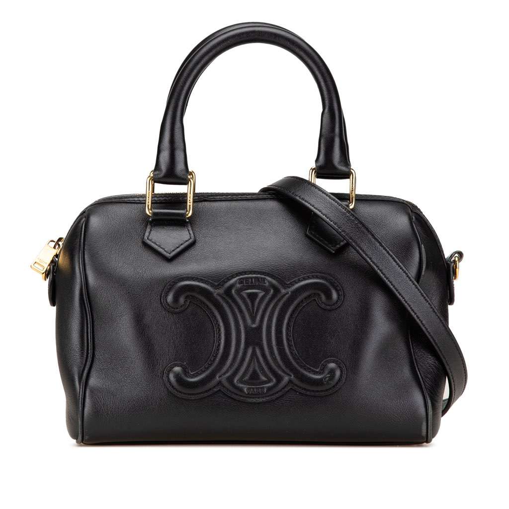 Celine Smooth Calfskin Cuir Triomphe Satchel Black Leather Good - Front View