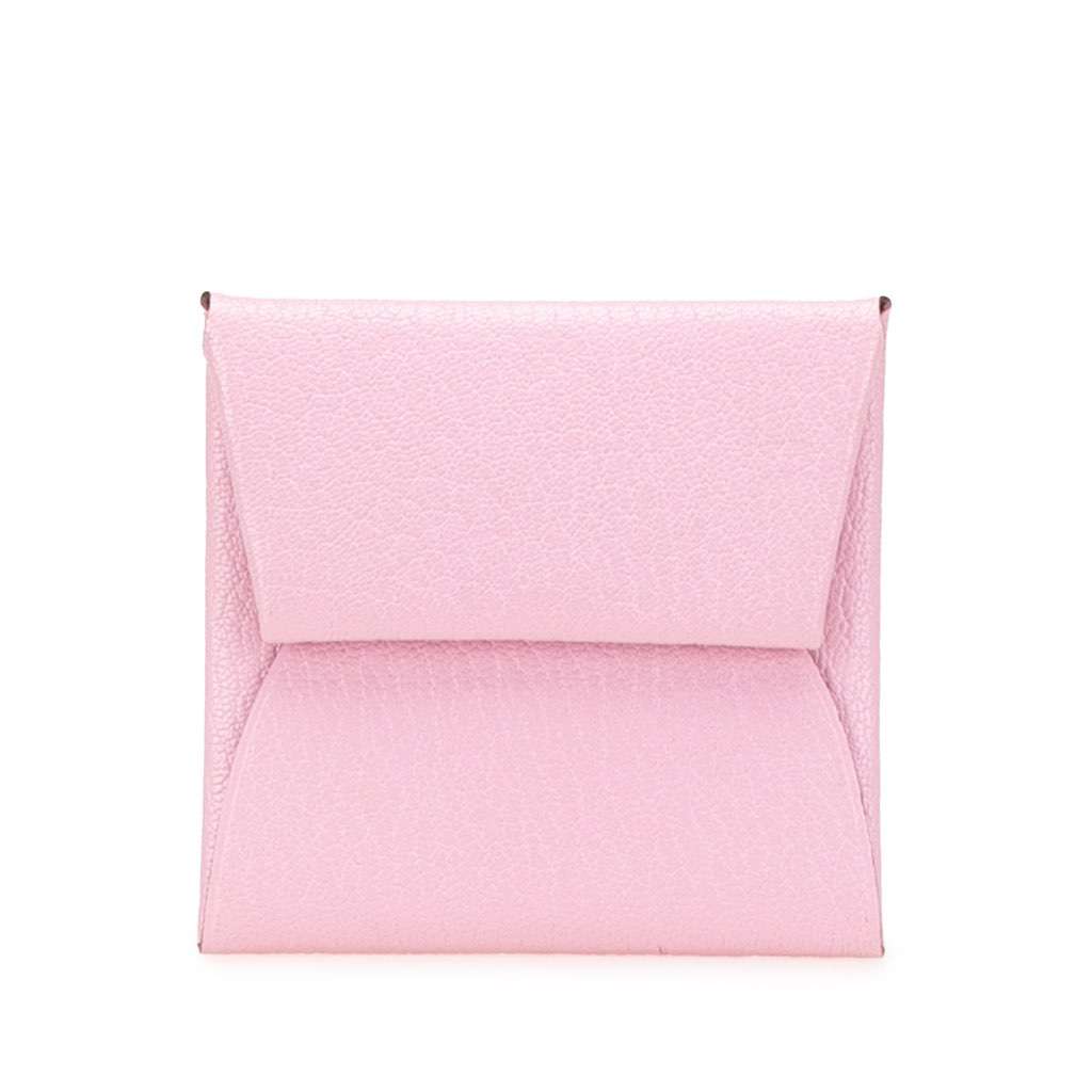 Hermès Chevre Mysore Bastia Coin Pouch Pink Leather Good condition - Front View