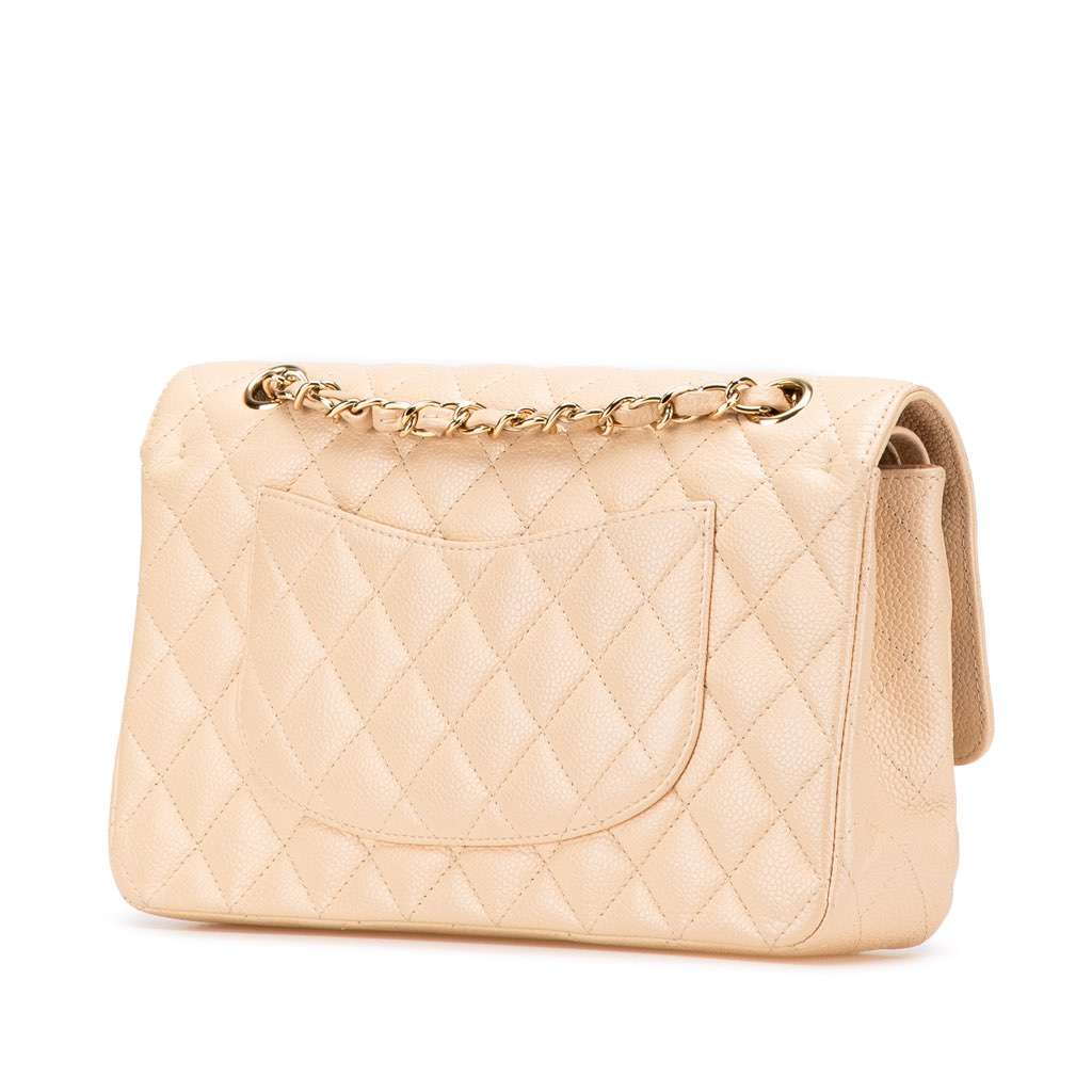 Chanel Medium Classic Caviar Double Flap Brown Leather Good - Back View