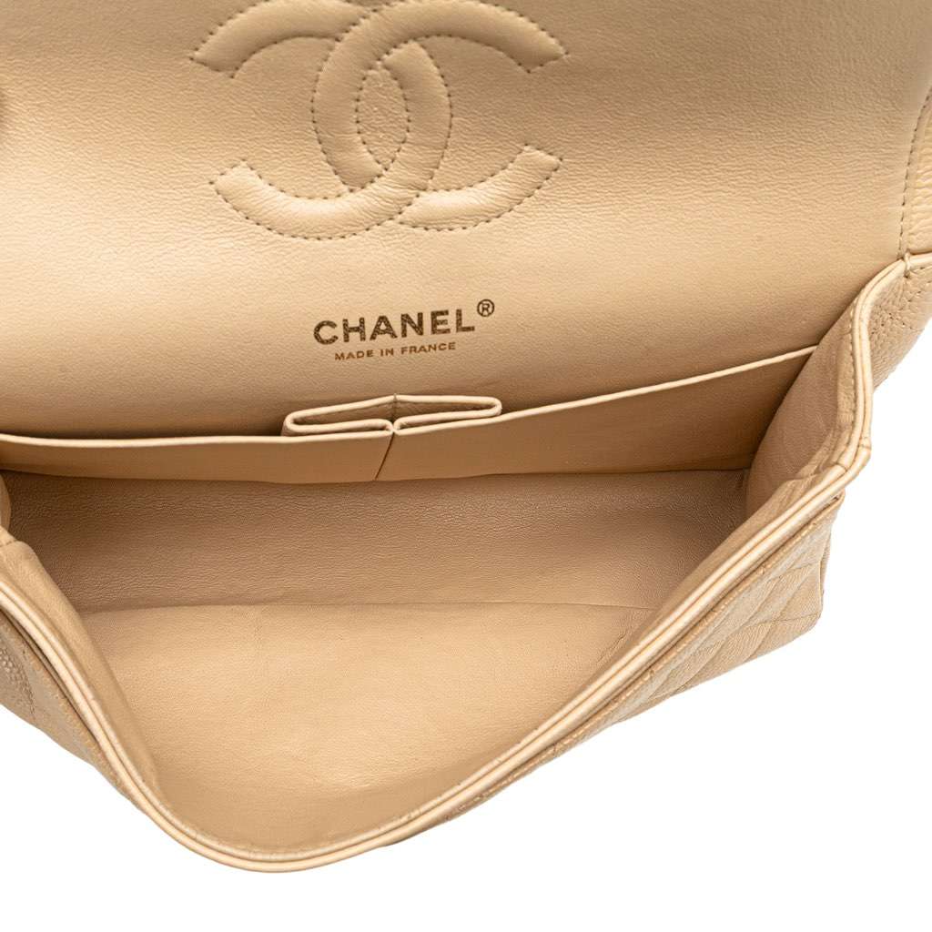 Chanel Medium Classic Caviar Double Flap Brown Leather Good - Model View
