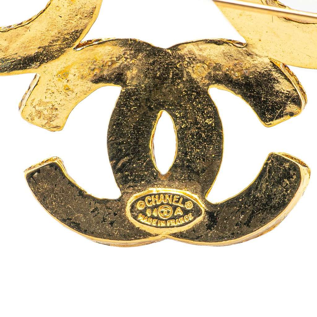 Chanel Gold Plated Triple CC Brooch Gold Metal Good - Inside View