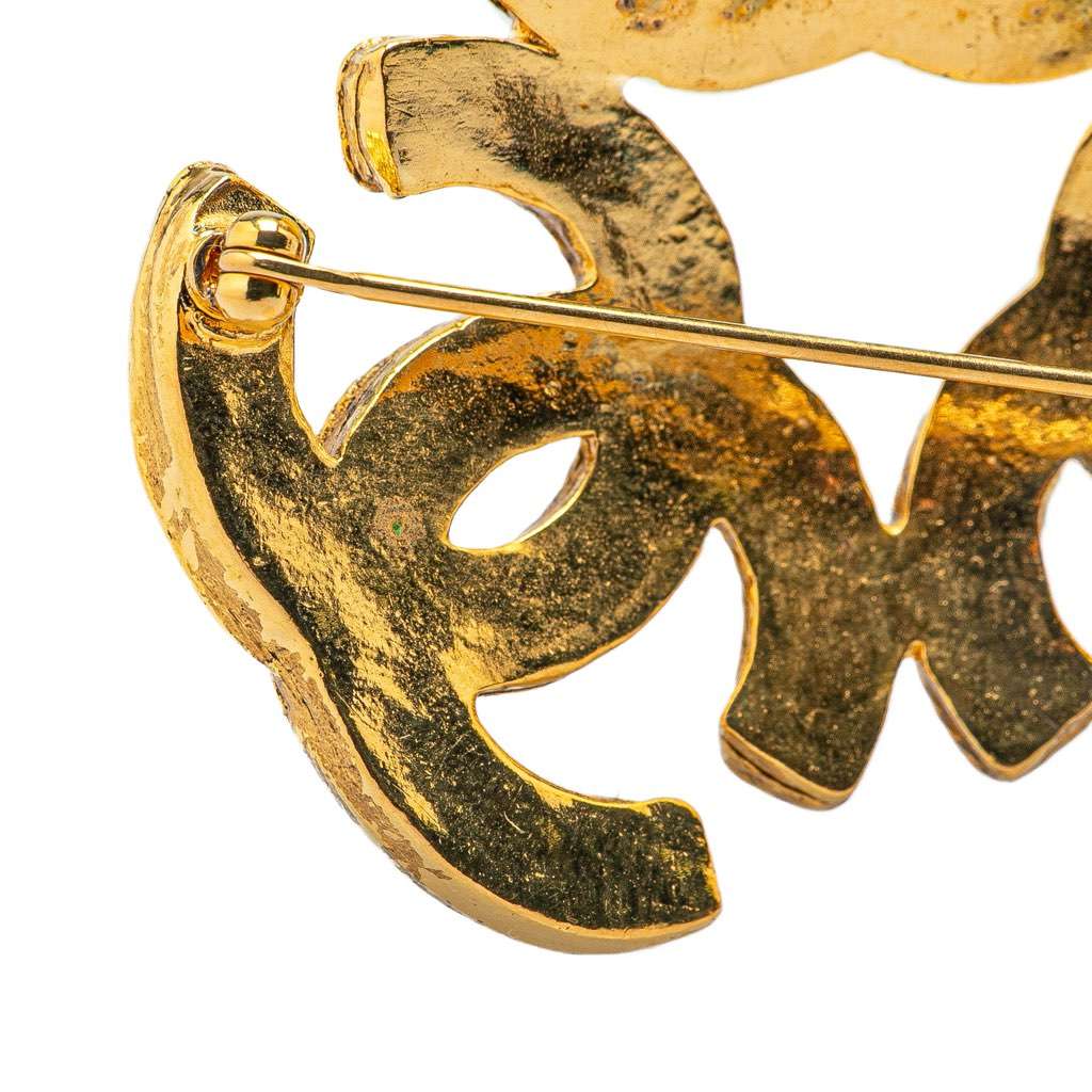 Chanel Gold Plated Triple CC Brooch Gold Metal Good - Model View