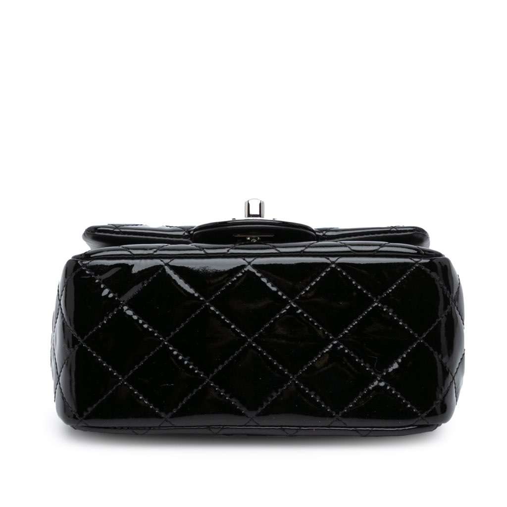 Chanel Mini Square Classic Patent Single Flap Black Leather Good - Inside View