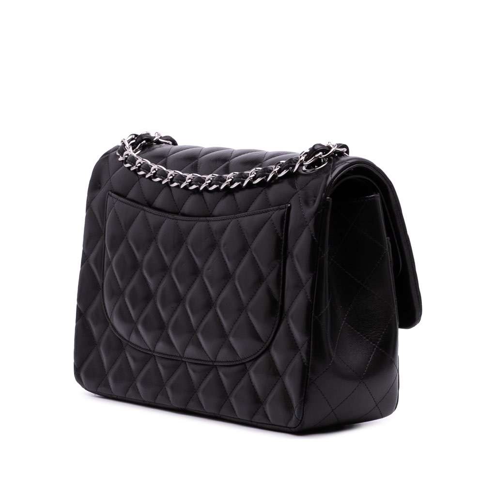 Chanel Jumbo Classic Lambskin Double Flap Black Leather Good - Back View